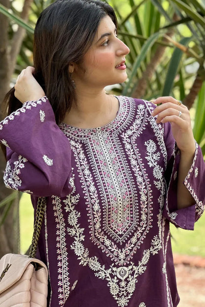 URGE-2PC DHANAK EMBROIDRED SHIRT WITH AND EMBROIDRED TROUSER-108