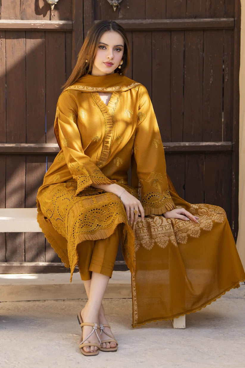 MIRAKHI LAWN 3PC - LAWN CHIKANKARI EMB SHIRT WITH JACQUARD LAWN DUPATTA AND LAWN DYED TROUSER | RP-5100