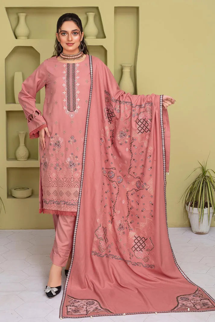 RANG PASAND-3PC DHANAK EMBROIDERED SHIRT WITH HEAVY CUTWORK EMBROIDERED DHANAK SHAWL AND TROUSER-rp-1507