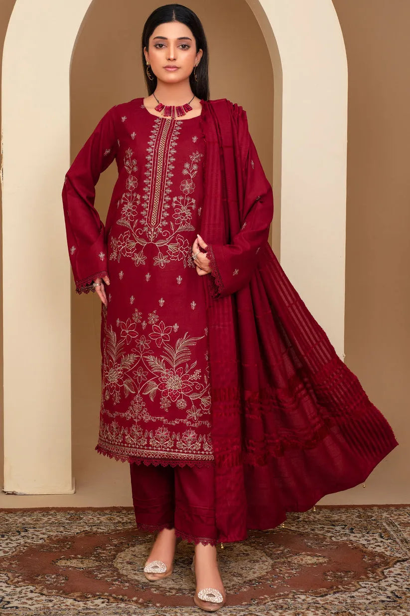 Rang Pasand-3PC Dhanak Embroidered Shirt with Velvet Dhanak Shawl and Trouser-BIC