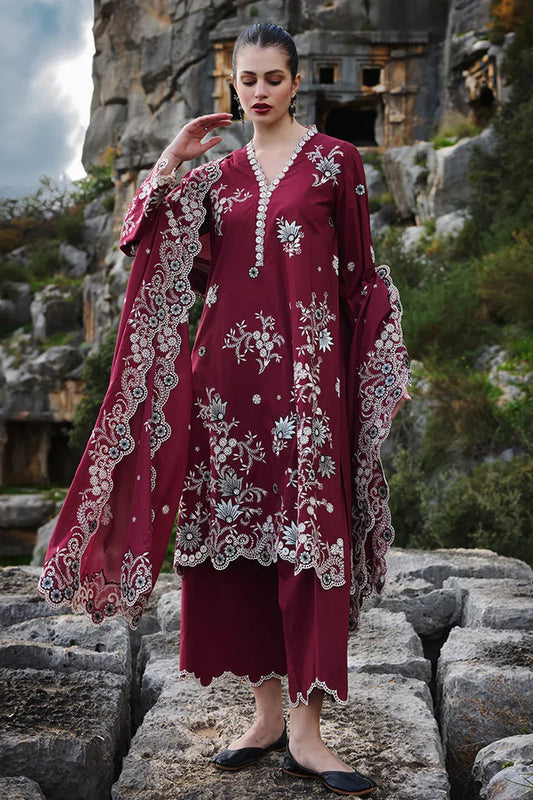 IMAGE-3PC LAWN EMBROIDERED SHIRT WITH KHADDI NET EMBROIDERED DUPATTA AND EMB TROUSER-RP-4545