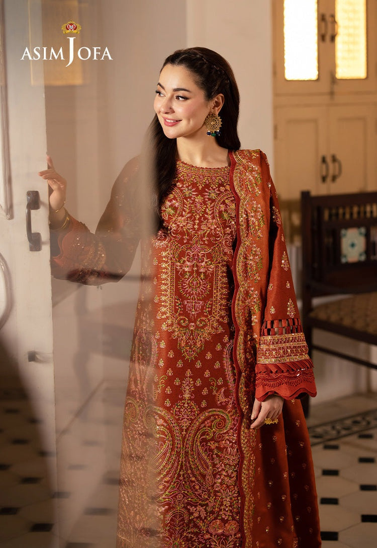 ASIM JOFA-3PC KARANDI SEQUIN EMBROIDERED SHIRT WITH KARANDI EMBROIDERED SHAWL AND TROUSER -BIC-4330