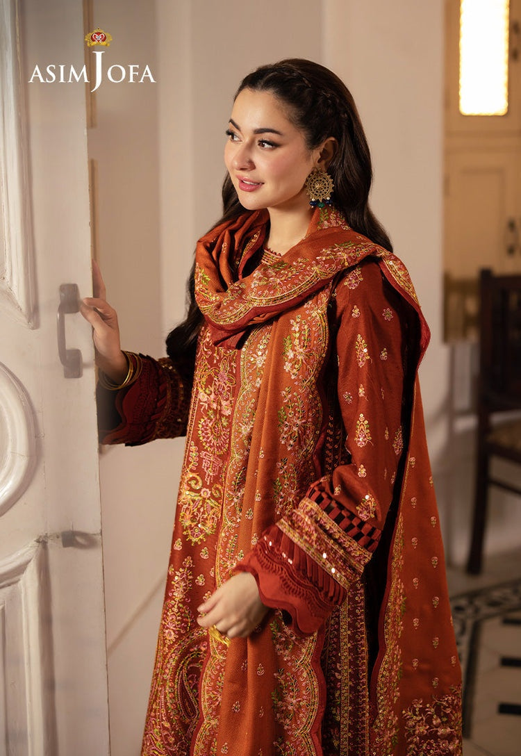 ASIM JOFA-3PC KARANDI SEQUIN EMBROIDERED SHIRT WITH KARANDI EMBROIDERED SHAWL AND TROUSER -BIC-4330