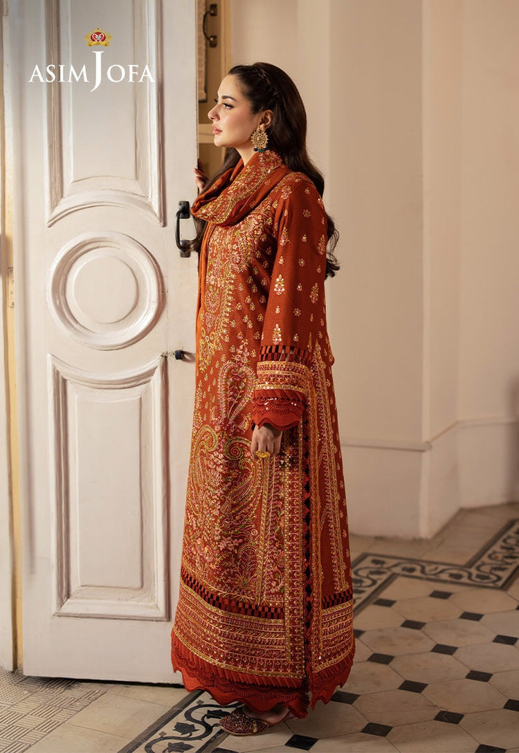 ASIM JOFA-3PC KARANDI SEQUIN EMBROIDERED SHIRT WITH KARANDI EMBROIDERED SHAWL AND TROUSER -BIC-4330