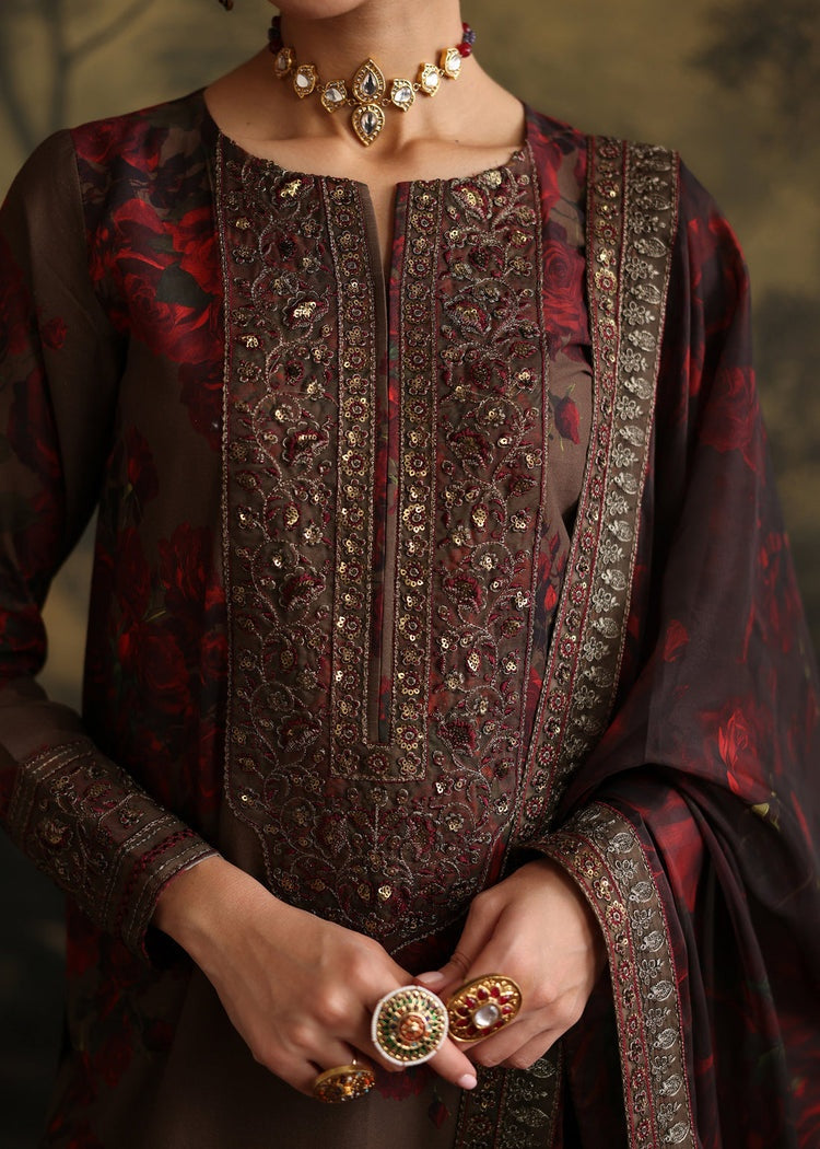 ZAINAB CHOTANI-3PC SHAMOZE SILK PRINTED EMBROIDERED SHIRT WITH SOFT SILK PRINTED EMB DUPATTA & EMB TROUSER BIC-1724