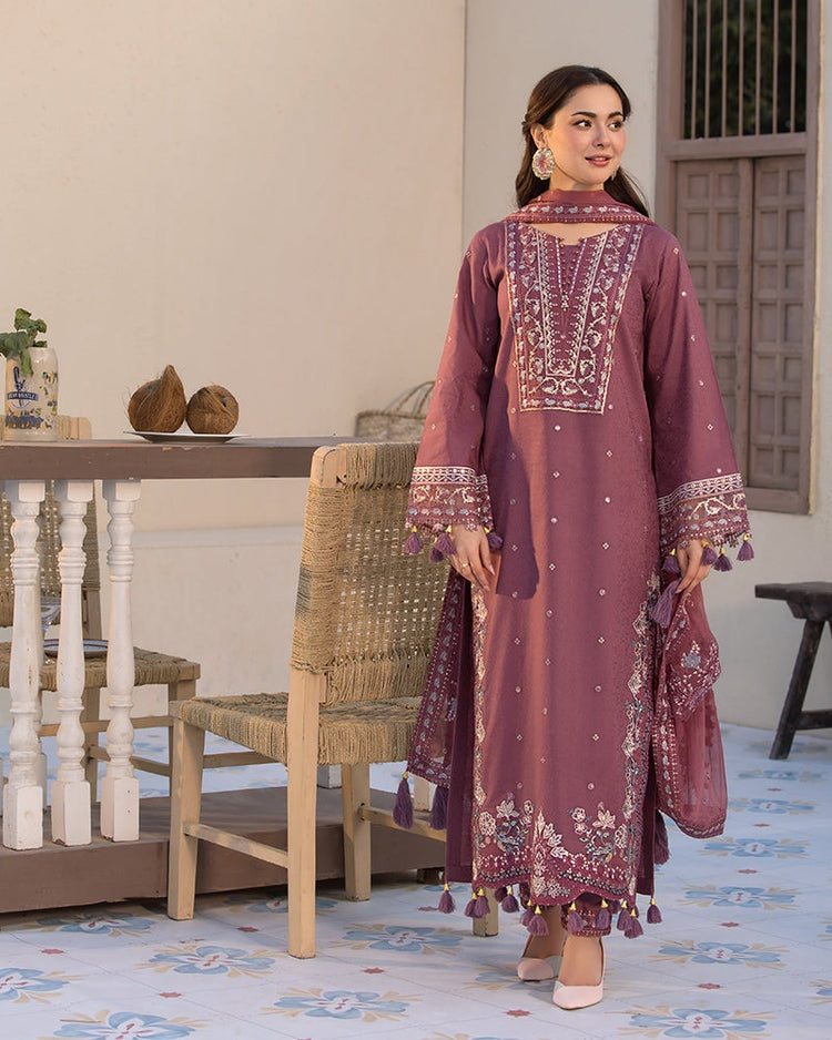 JADE-3PC DHANAK SEQUENCE EMBROIDERED SHIRT WITH DHANAK EMBROIDERED SHAWL AND TROUSER-BIC-4087