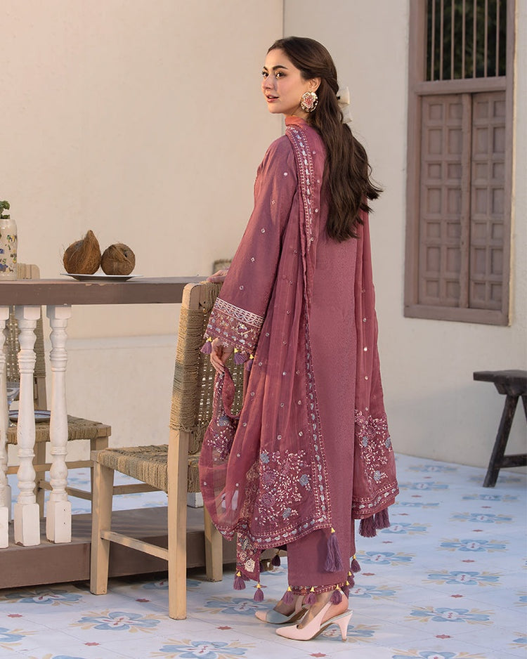 JADE-3PC DHANAK SEQUENCE EMBROIDERED SHIRT WITH DHANAK EMBROIDERED SHAWL AND TROUSER-BIC-4087