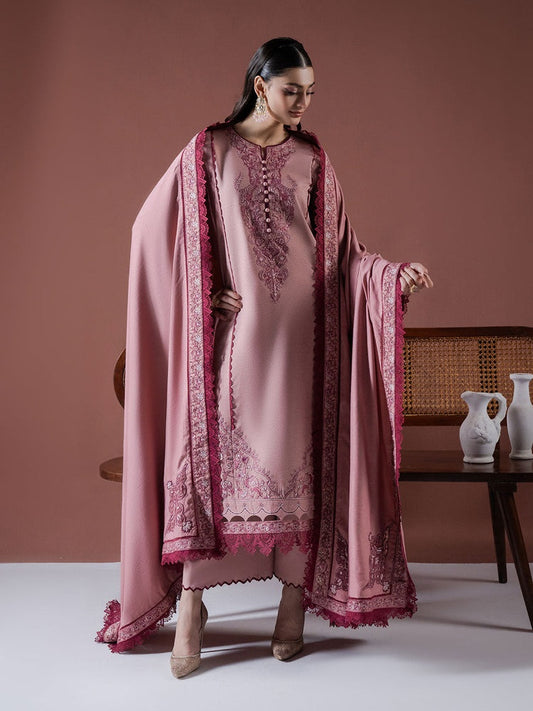 ASIM JOFA-3PC DHANAK EMBROIDERED SHIRT WITH DHANAK EMBROIDERED SHAWL & TROUSER-BIC-4186