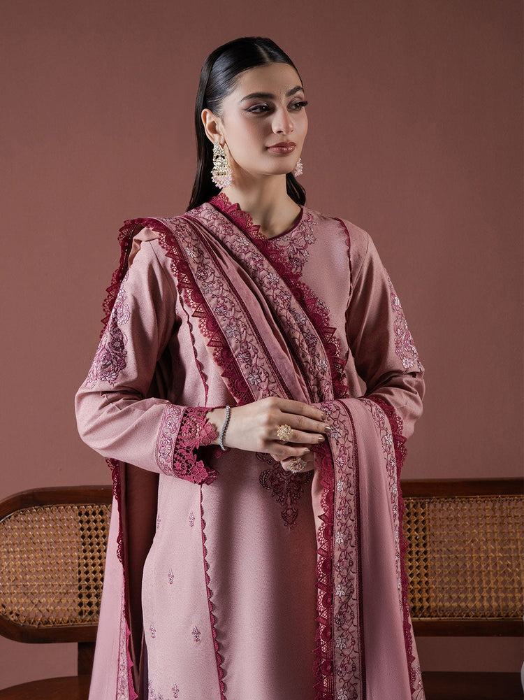 ASIM JOFA-3PC DHANAK EMBROIDERED SHIRT WITH DHANAK EMBROIDERED SHAWL & TROUSER-BIC-4186