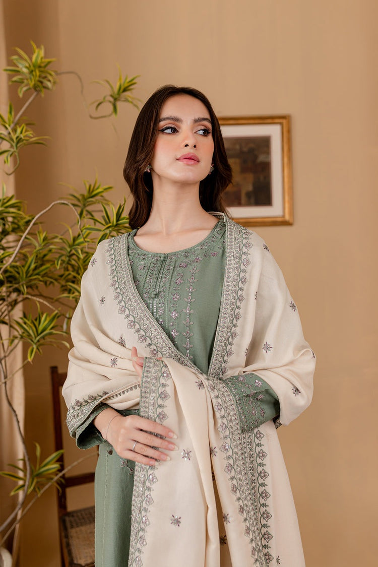 BATIK-3PC DHANAK EMBROIDERED SHIRT WITH DHANAK EMBROIDERED SHAWL AND TROUSER-BIC-4011