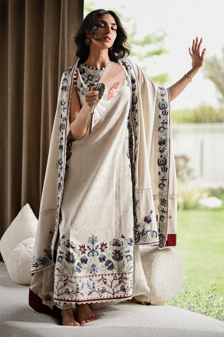 BATIK-3PC KARANDI EMBROIDERED SHIRT WITH KARANDI EMBROIDERED SHAWL AND TROUSER-BIC-4333