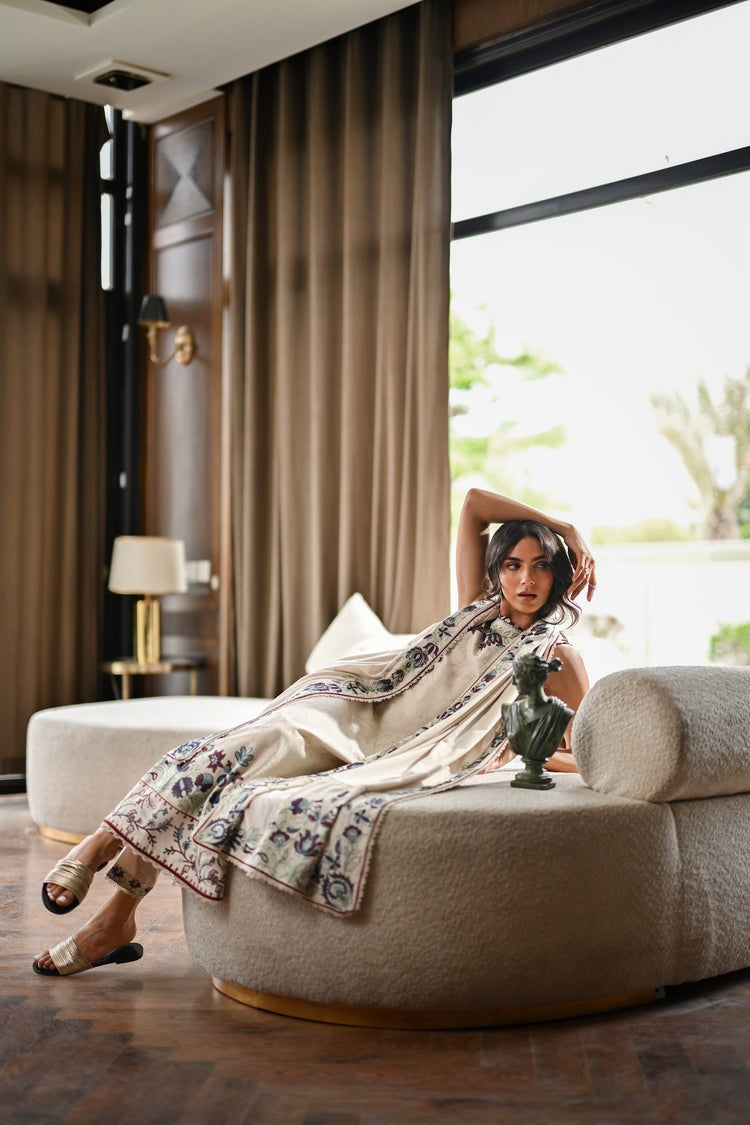 BATIK-3PC KARANDI EMBROIDERED SHIRT WITH KARANDI EMBROIDERED SHAWL AND TROUSER-BIC-4333