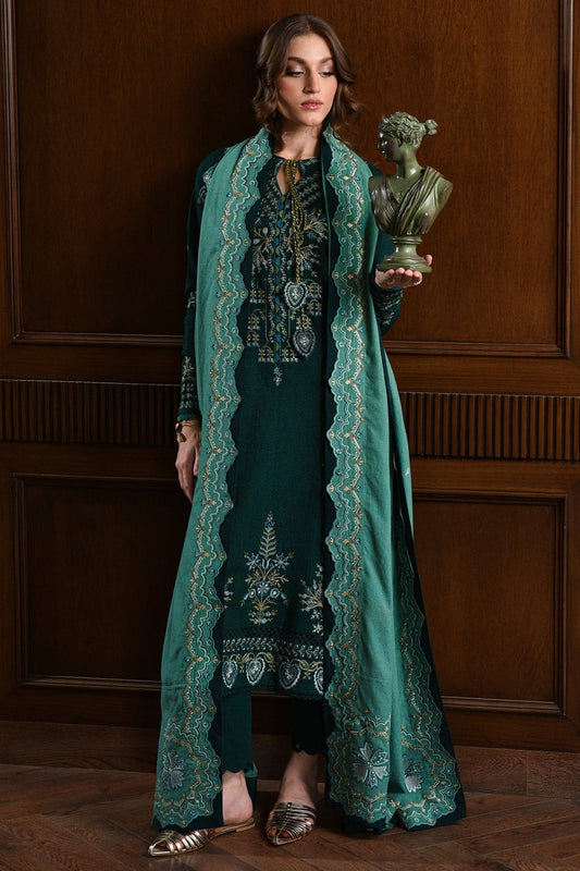 BATIK-3PC KARANDI EMBROIDERED SHIRT WITH DHANAK EMBROIDERED SHAWL AND TROUSER-BIC-4332