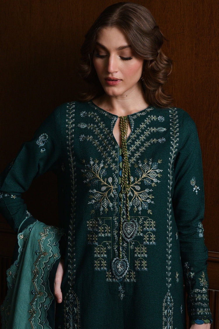 BATIK-3PC KARANDI EMBROIDERED SHIRT WITH DHANAK EMBROIDERED SHAWL AND TROUSER-BIC-4332