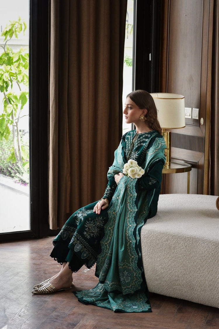 BATIK-3PC KARANDI EMBROIDERED SHIRT WITH DHANAK EMBROIDERED SHAWL AND TROUSER-BIC-4332