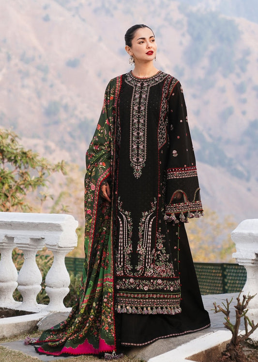 HUSSAIN REHAR-3PC DHANAK EMBROIDERED SHIRT WITH COURTRAI PRINTED SHAWL AND TROUSER-BIC-4261