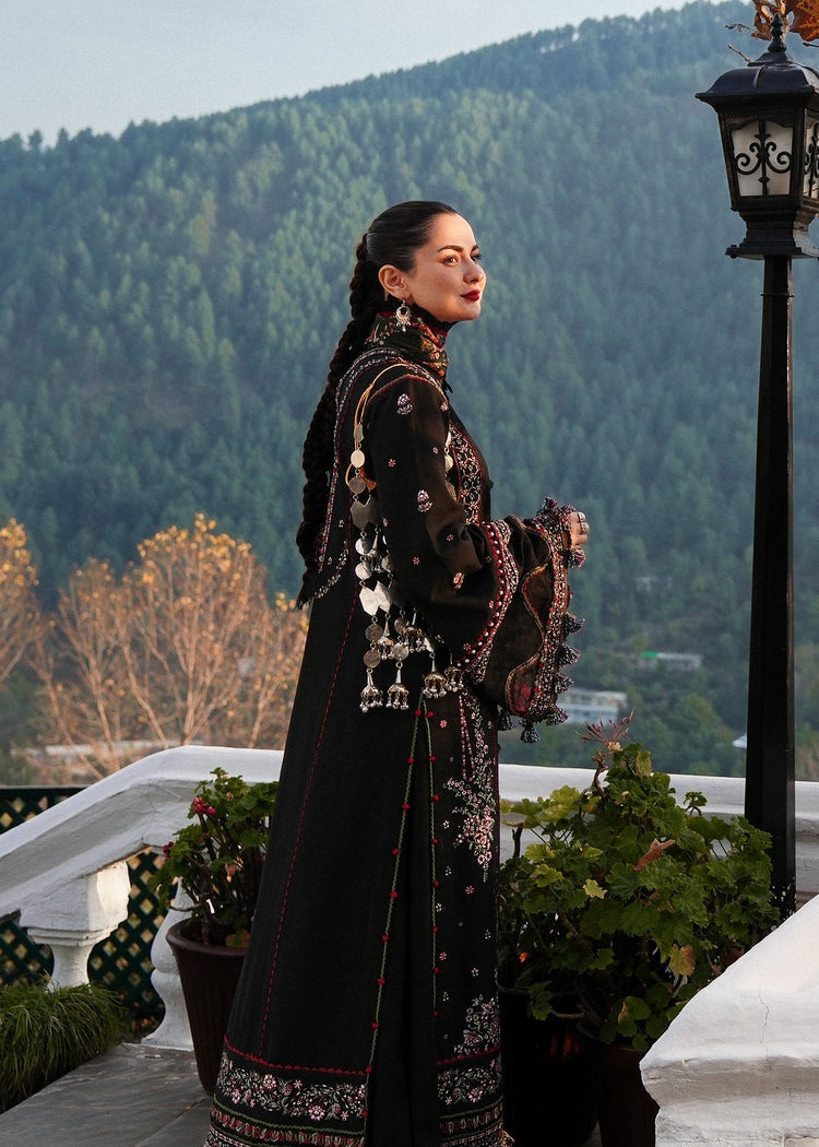 HUSSAIN REHAR-3PC DHANAK EMBROIDERED SHIRT WITH COURTRAI PRINTED SHAWL AND TROUSER-BIC-4261