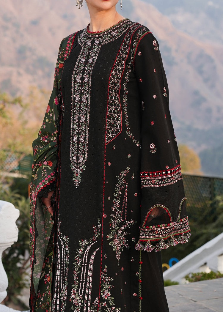 HUSSAIN REHAR-3PC DHANAK EMBROIDERED SHIRT WITH COURTRAI PRINTED SHAWL AND TROUSER-BIC-4261