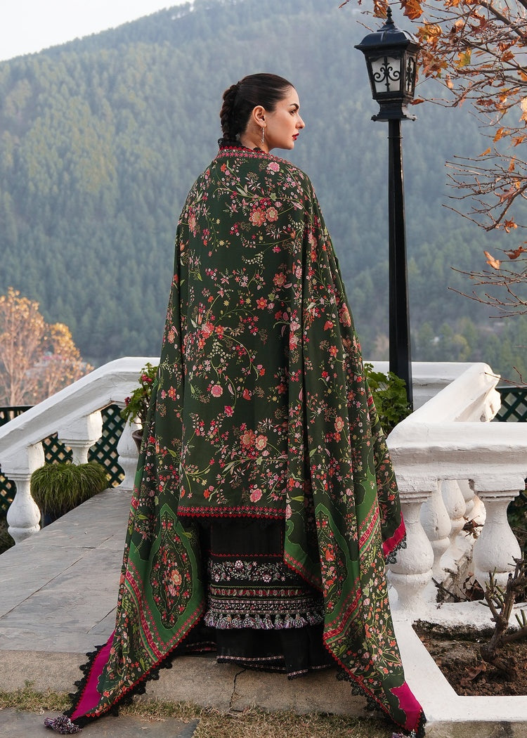 HUSSAIN REHAR-3PC DHANAK EMBROIDERED SHIRT WITH COURTRAI PRINTED SHAWL AND TROUSER-BIC-4261