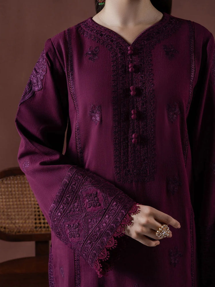 ASIM JOFA-3PC DHANAK EMBROIDERED SHIRT WITH COURTRAI PRINTED SHAWL & TOUSER-BIC-4219