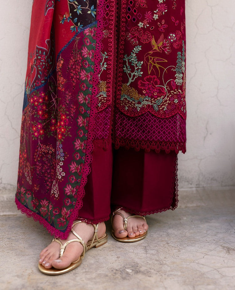 REPUBLIC-3PC DHANAK EMBROIDERED SHIRT WITH COURTRAI PRINTED SHAWL & DHANAK TOUSER-BIC-4278