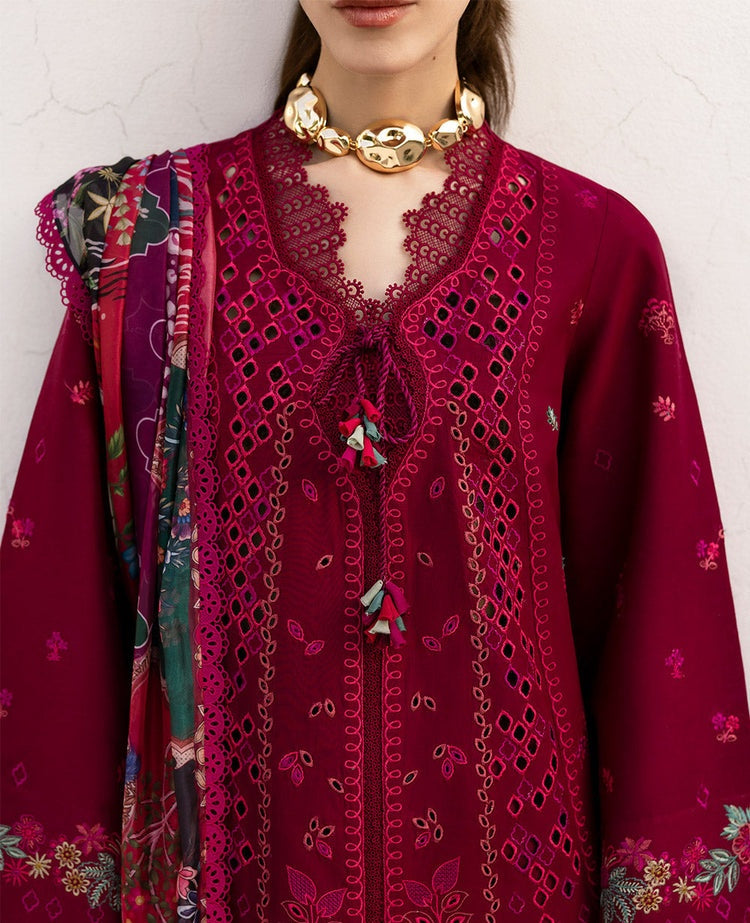 REPUBLIC-3PC DHANAK EMBROIDERED SHIRT WITH COURTRAI PRINTED SHAWL & DHANAK TOUSER-BIC-4278