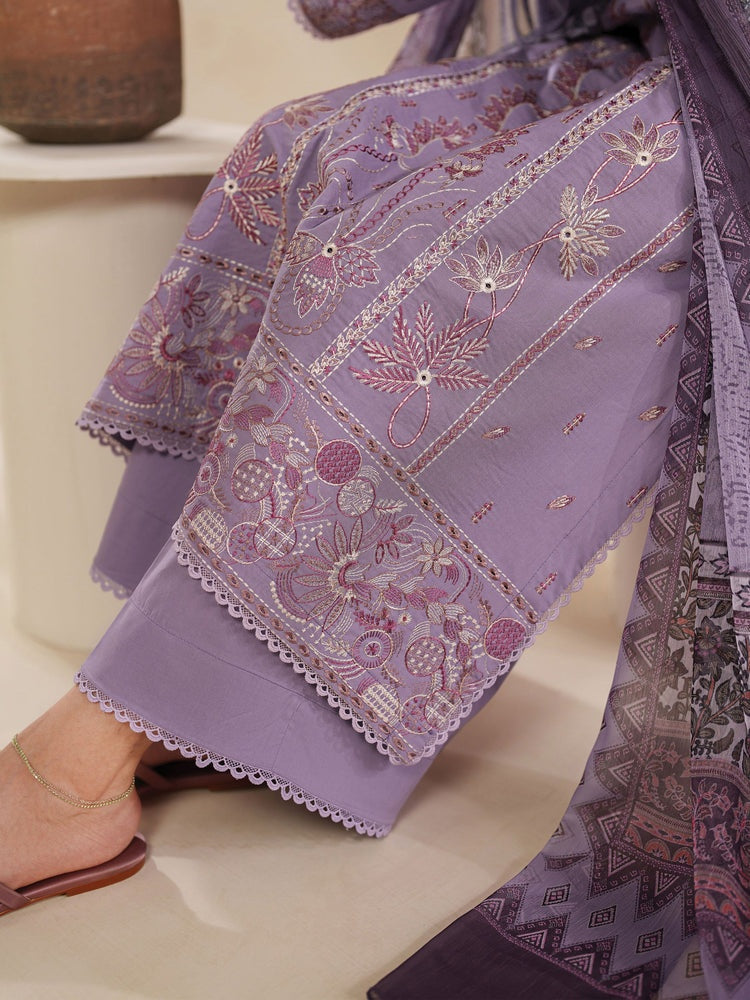 GARNET-3PC DHANAK EMBROIDERED SHIRT WITH COURTRAI PRINTED SHAWL AND TROUSER-BIC-4295