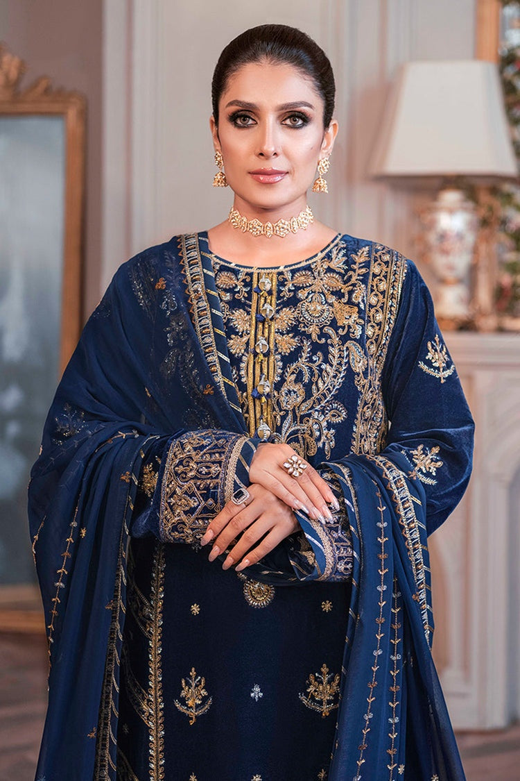 ASIM JOFA-3PC VELVET EMBROIDERED SHIRT WITH CHIFFON EMBROIDERED DUPATTA & TROUSER-BIC-4311