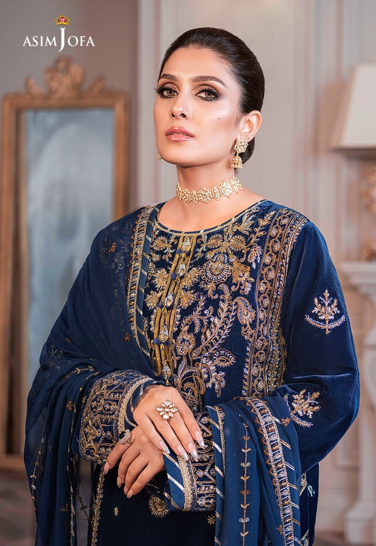 ASIM JOFA-3PC VELVET EMBROIDERED SHIRT WITH CHIFFON EMBROIDERED DUPATTA & TROUSER-BIC-4311