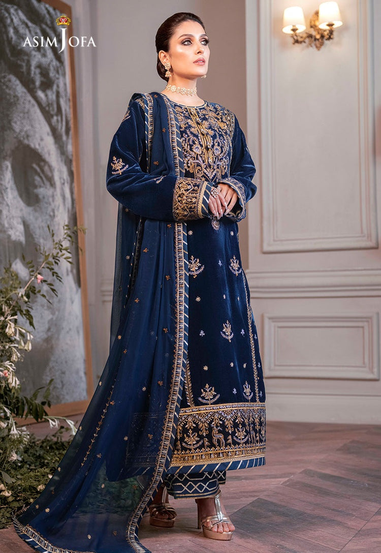 ASIM JOFA-3PC VELVET EMBROIDERED SHIRT WITH CHIFFON EMBROIDERED DUPATTA & TROUSER-BIC-4311