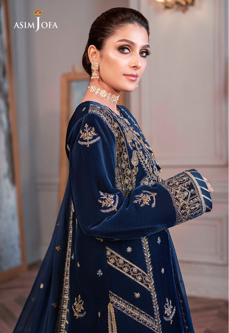 ASIM JOFA-3PC VELVET EMBROIDERED SHIRT WITH CHIFFON EMBROIDERED DUPATTA & TROUSER-BIC-4311