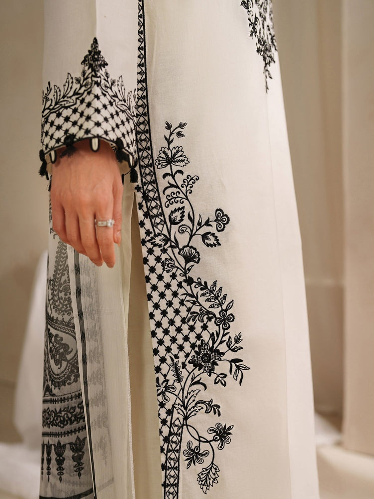 GARNET-3PC KHADDAR EMBROIDERED SHIRT WITH COURTRAI PRINTED SHAWL AND TROUSER-BIC-4307