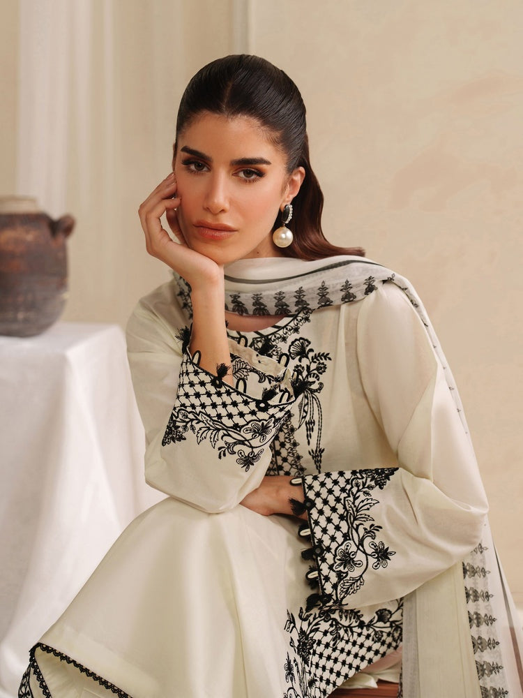 GARNET-3PC KHADDAR EMBROIDERED SHIRT WITH COURTRAI PRINTED SHAWL AND TROUSER-BIC-4307