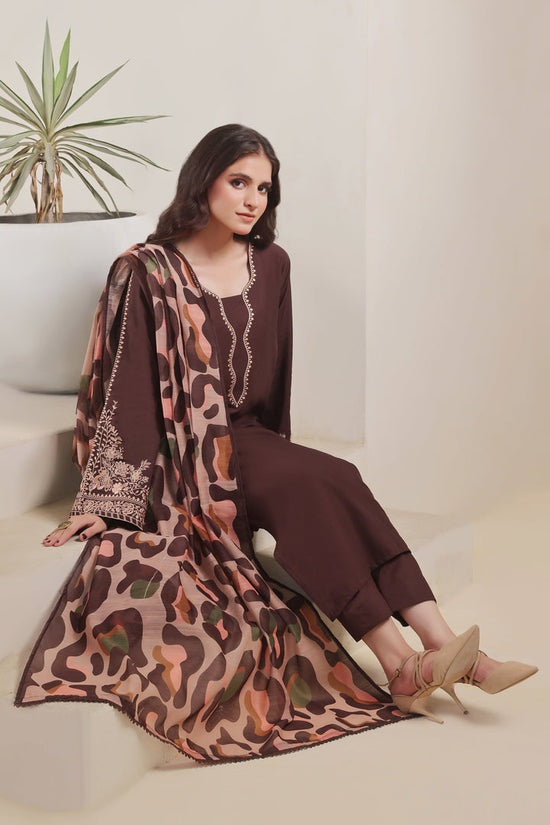BATIK-3PC DHANAK EMBROIDERED SHIRT WITH COURTRAI PRINTED SHAWL AND TROUSER-BIC-4277