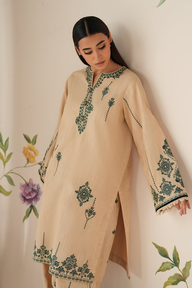 BAROUQE-3PC DHANAK EMBROIDERED SHIRT WITH DHANAK EMBROIDERED SHAWL AND TROUSER -BIC