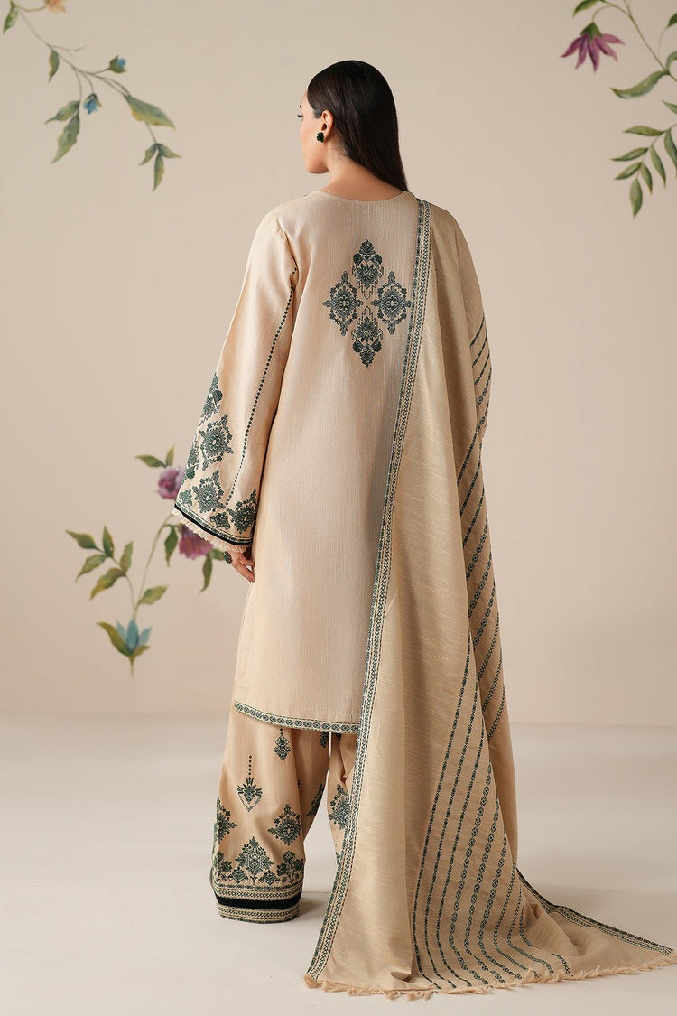 BAROUQE-3PC DHANAK EMBROIDERED SHIRT WITH DHANAK EMBROIDERED SHAWL AND TROUSER -BIC