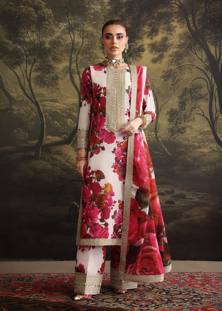 ZAINAB CHOTANI-3PC SHAMOZE SILK PRINTED EMBROIDERED SHIRT WITH SOFT SILK PRINTED EMB DUPATTA & EMB TROUSER BIC-1722
