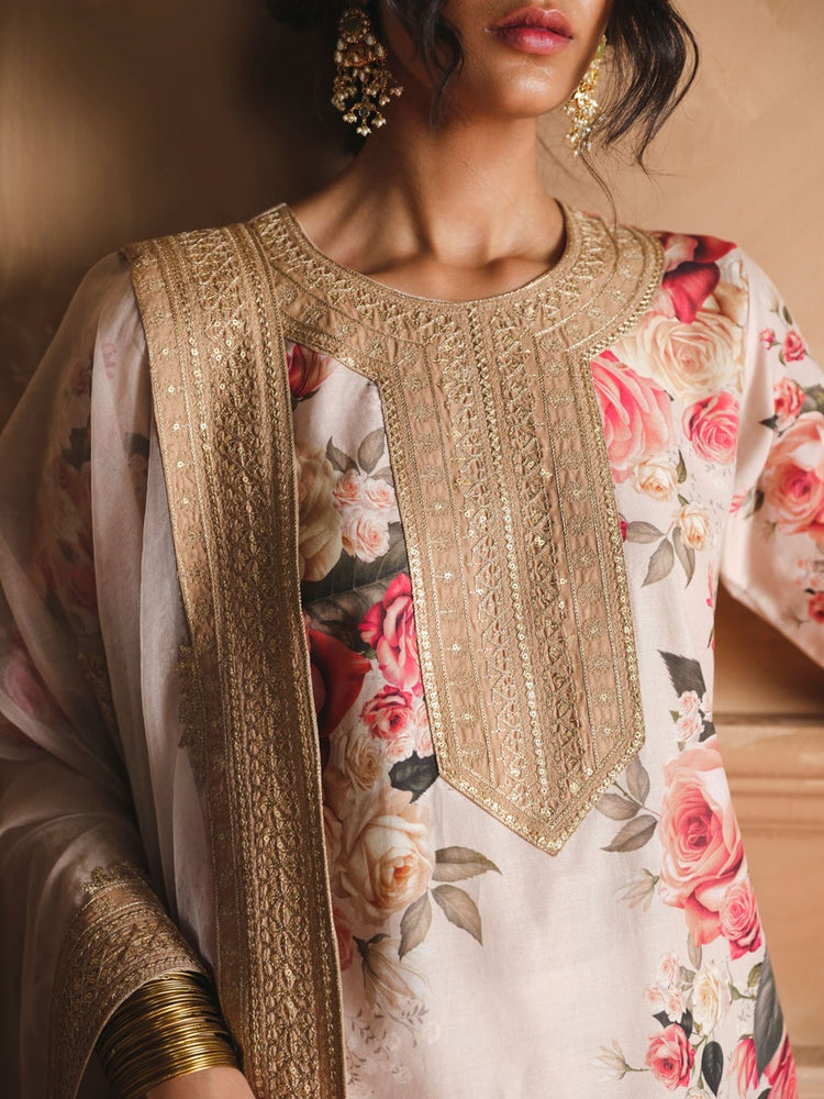 ZAINAB CHOTANI-3PC SHAMOZE SILK PRINTED EMBROIDERED SHIRT WITH SOFT SILK PRINTED EMB DUPATTA & EMB TROUSER BIC-1721