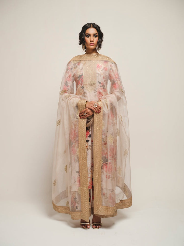 ZAINAB CHOTANI-3PC SHAMOZE SILK PRINTED EMBROIDERED SHIRT WITH SOFT SILK PRINTED EMB DUPATTA & EMB TROUSER BIC-1721