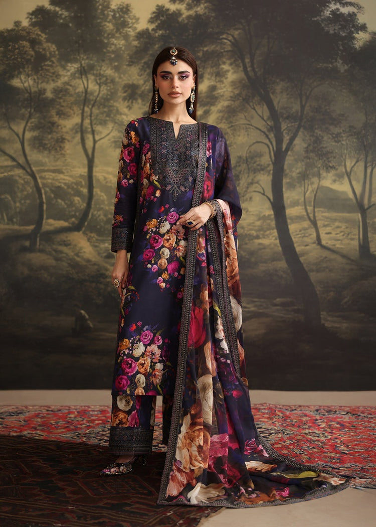 ZAINAB CHOTANI-3PC SHAMOZE SILK PRINTED EMBROIDERED SHIRT WITH SOFT SILK PRINTED EMB DUPATTA & EMB TROUSER BIC-1725