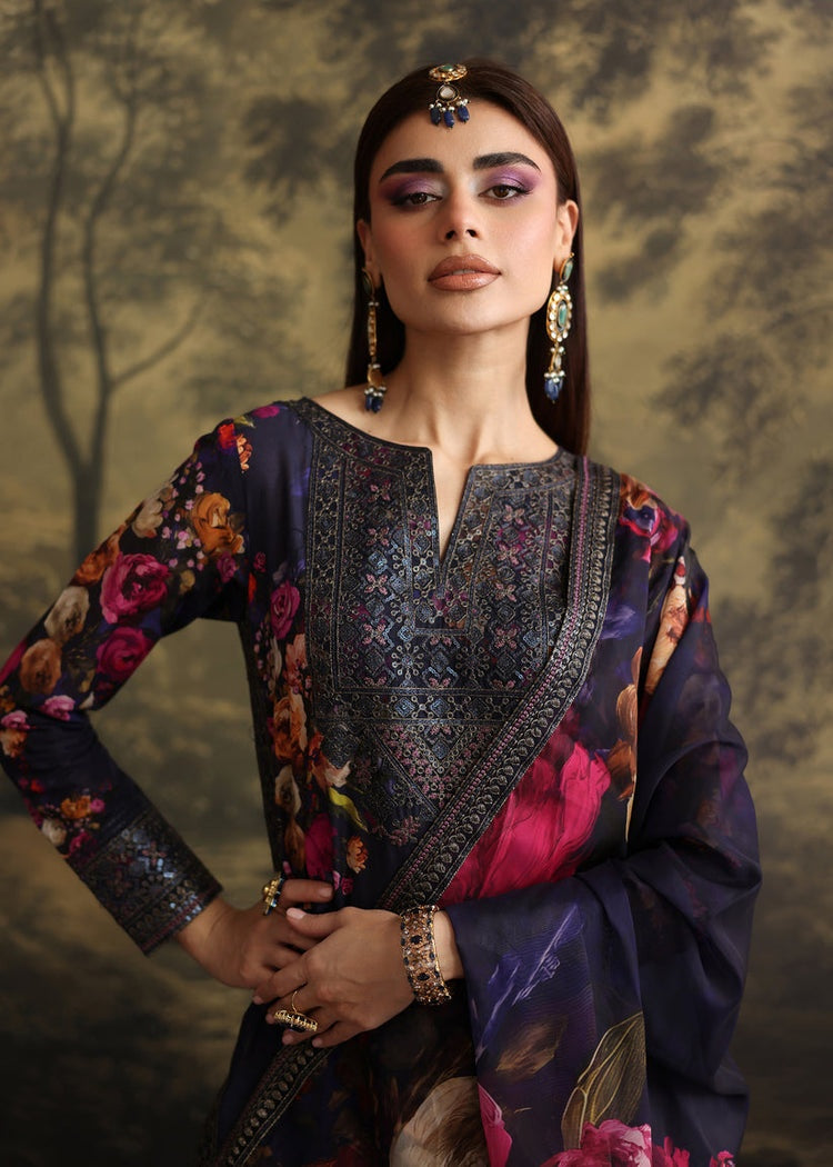 ZAINAB CHOTANI-3PC SHAMOZE SILK PRINTED EMBROIDERED SHIRT WITH SOFT SILK PRINTED EMB DUPATTA & EMB TROUSER BIC-1725