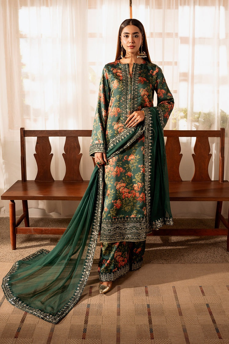 ZAINAB CHOTANI-3PC SHAMOZE SILK PRINTED EMBROIDERED SHIRT WITH SOFT SILK PRINTED EMB DUPATTA & EMB TROUSER BIC-