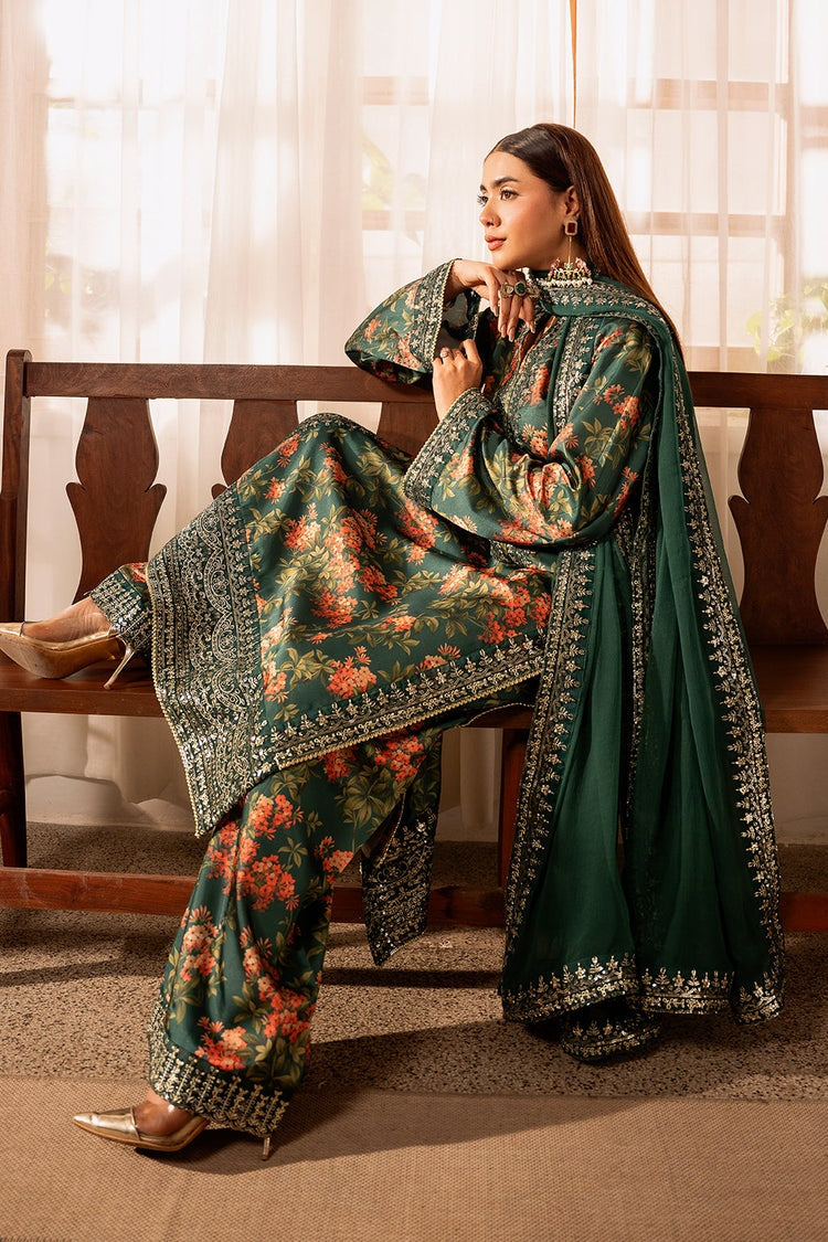 ZAINAB CHOTANI-3PC SHAMOZE SILK PRINTED EMBROIDERED SHIRT WITH SOFT SILK PRINTED EMB DUPATTA & EMB TROUSER BIC-