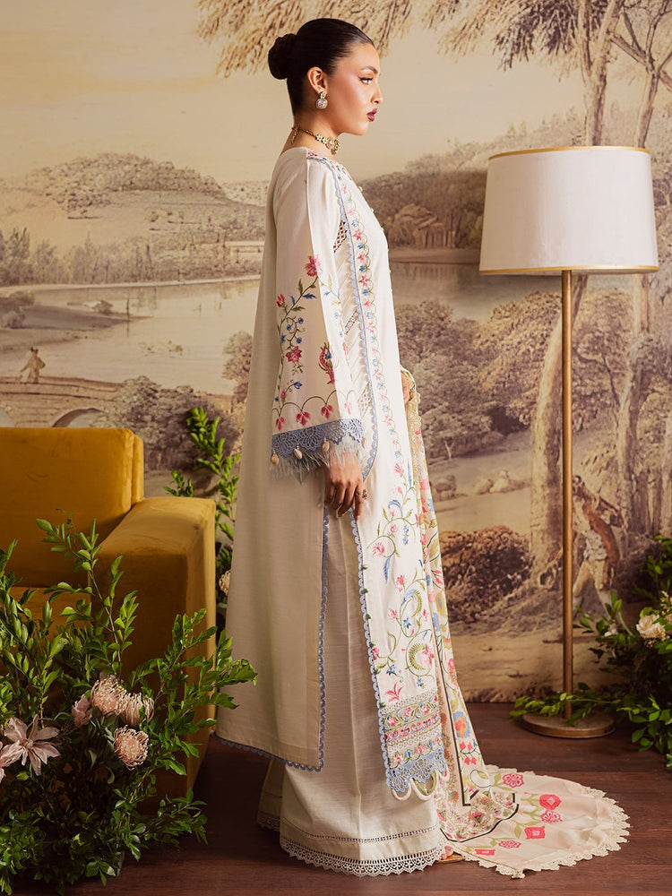 MAHNUR-3PC DHANAK EMBROIDERED SHIRT WITH COURTRAI PRINTED SHAWL & TROUSER-BIC-4329