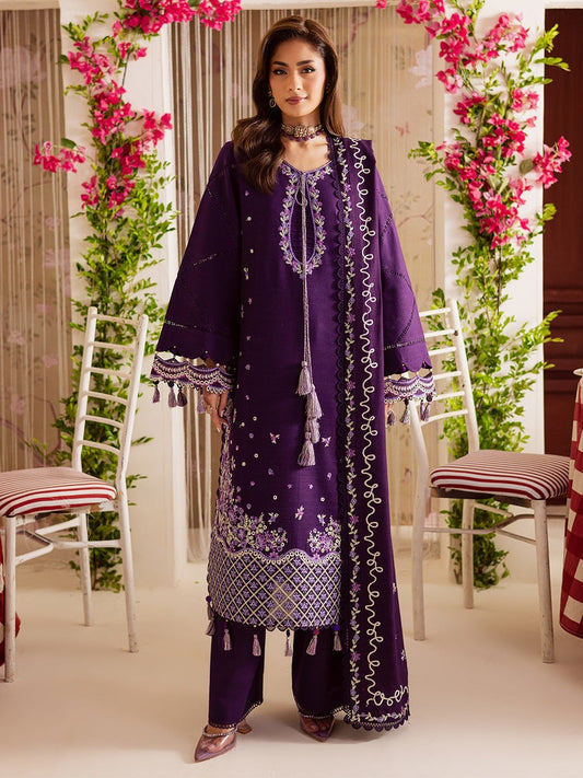MAHNUR-3PC DHANAK EMBROIDERED SHIRT WITH DHANAK EMBROIDERED SHAWL & TROUSER-BIC-4328