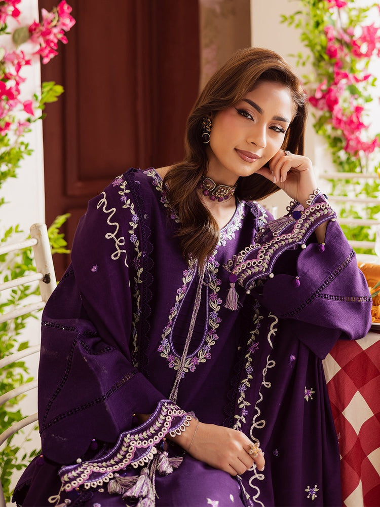 MAHNUR-3PC DHANAK EMBROIDERED SHIRT WITH DHANAK EMBROIDERED SHAWL & TROUSER-BIC-4328