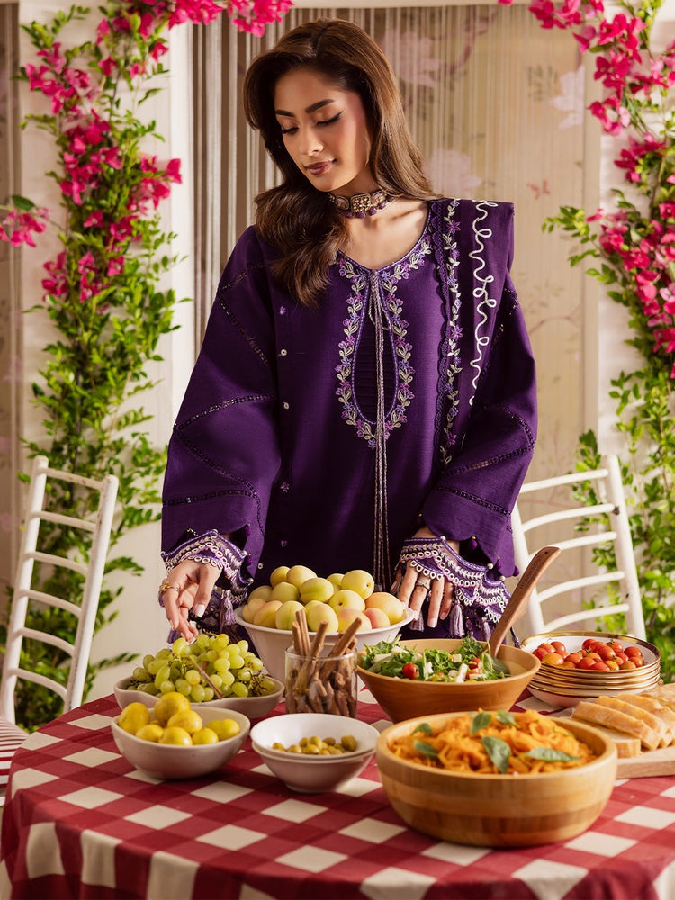 MAHNUR-3PC DHANAK EMBROIDERED SHIRT WITH DHANAK EMBROIDERED SHAWL & TROUSER-BIC-4328