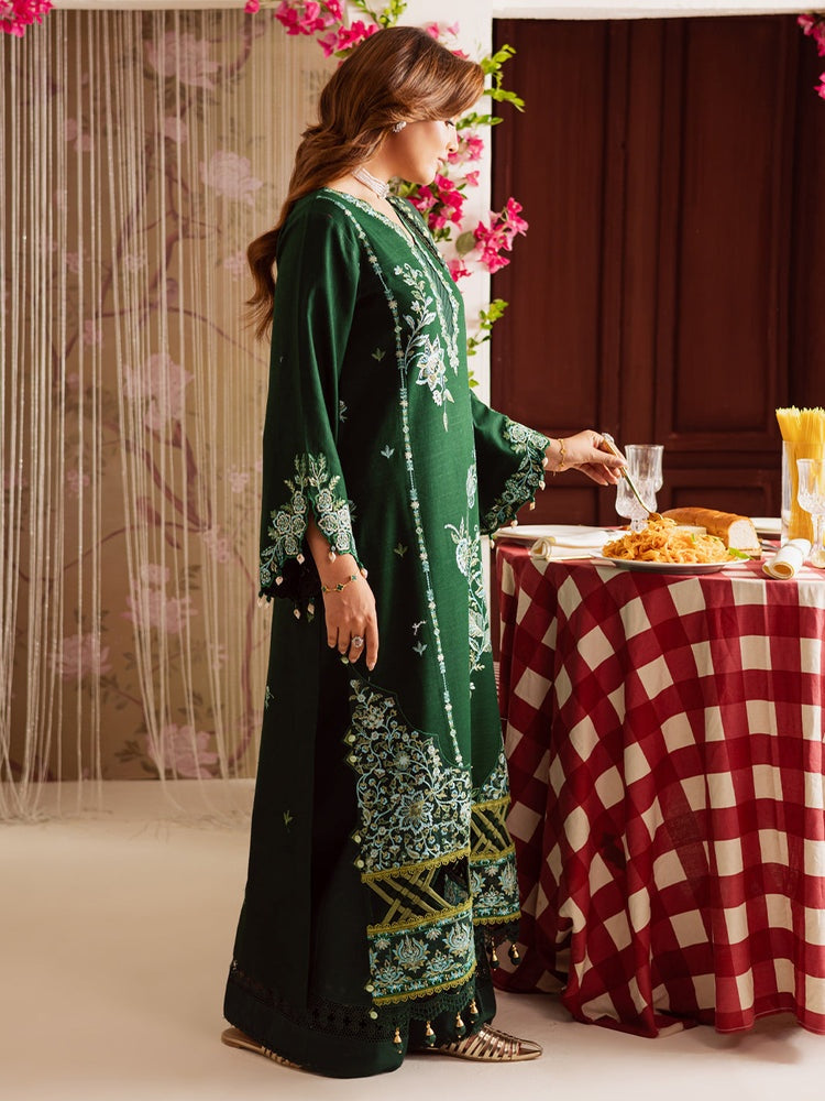 MAHNUR-3PC DHANAK EMBROIDERED SHIRT WITH COURTRAI PRINTED SHAWL & TROUSER-BIC-4327