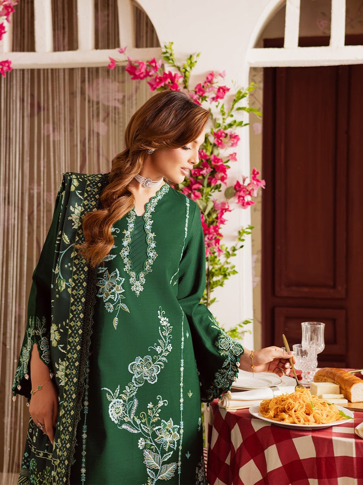 MAHNUR-3PC DHANAK EMBROIDERED SHIRT WITH COURTRAI PRINTED SHAWL & TROUSER-BIC-4327