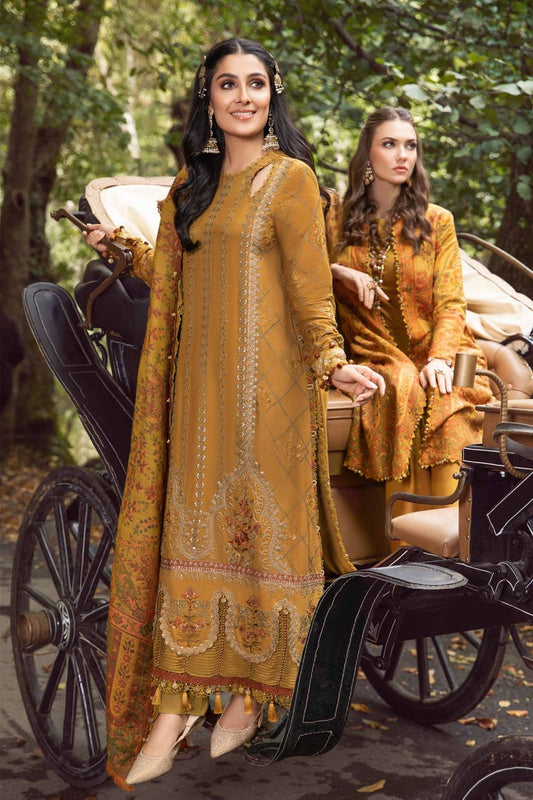 MARIA.B-3PC KARANDI EMBROIDERED SHIRT WITH COURTRAI PRINTED SHAWL AND TROUSER-BIC-4286